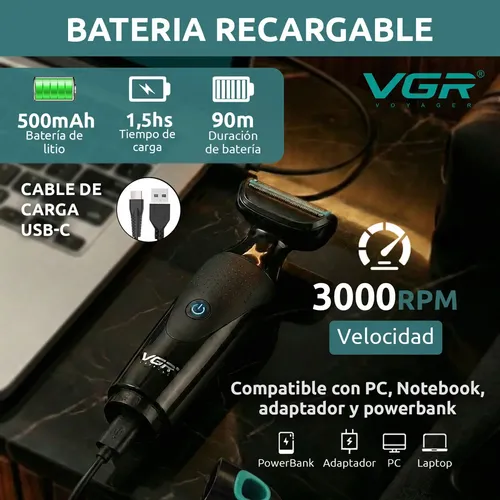 Afeitadora Eléctrica Vgr V-601 Intima Corporal Nariz 2 En 1 Color Verde