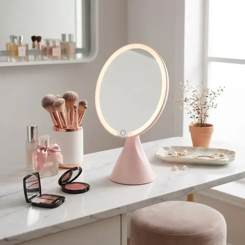 Espejo De Maquillaje Con Luz 3 Tonos Giratorio P/ Escritorio