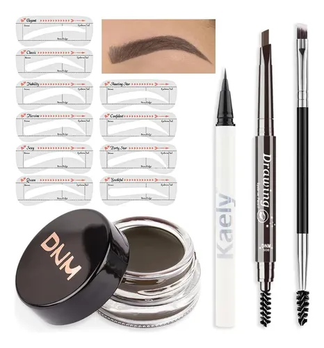 Kit Cejas Marrón Medio Con Stencil Lápiz Y Pincel