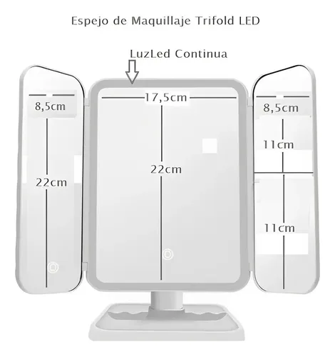 Espejo Maquillaje Luz Led 3 Aumento 1x 2x 3x Recargable