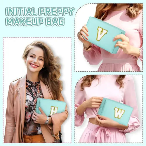 Bolsa De Maquillaje Topeast Preppy Con Iniciales Personaliza