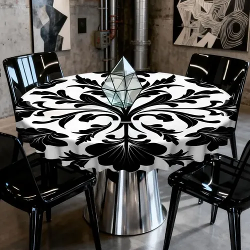 Mantel Circular Con Silueta Floral, Ideal Para Cenar Round153cm-e5378 As Picture