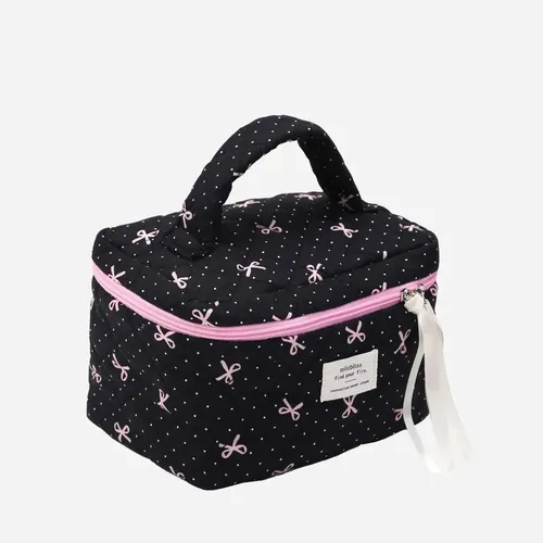 Bolsa Acolchada Con Lazo Rosa For Maquillaje, Bolsa De \\