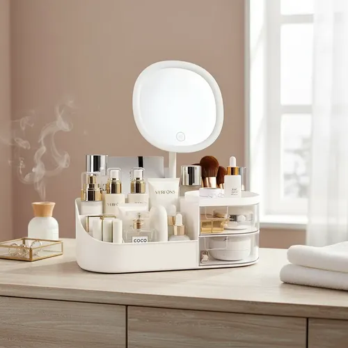 Organizador De Maquillaje Espejo Skincare Brochas Accesorios