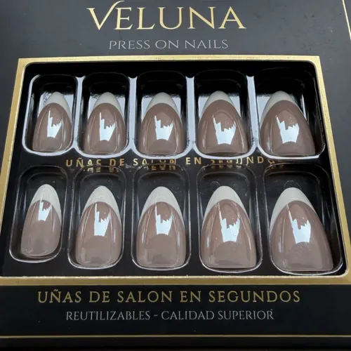 Uñas Press On Veluna Soft Gel Francesitas Clásicas 30u Full French Champagne Almendra