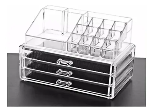 Organizador Acrilico Make Up Con Cajones + Espejo, Grande Transparente