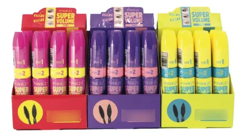 Mascara De Pestañas Negro 2 En 1 Pink21 Super Volume Color Amarillo