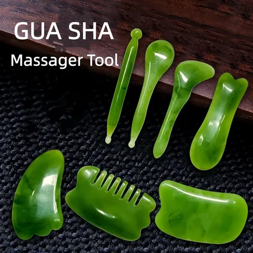 Set Gua Sha Facial Verde Resina Antiedad Antirrugas