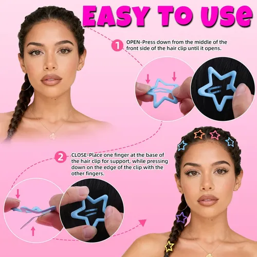 100 Pinzas De Pelo Con Estrellas De Colores