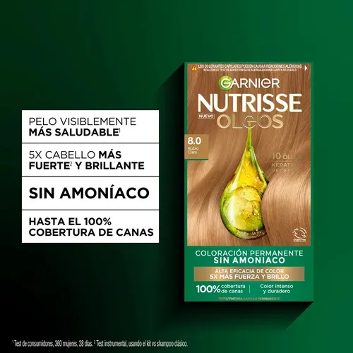 Kit Tintura Permanente Nutrisse Oleos 8.0 Rubio Claro 160ml