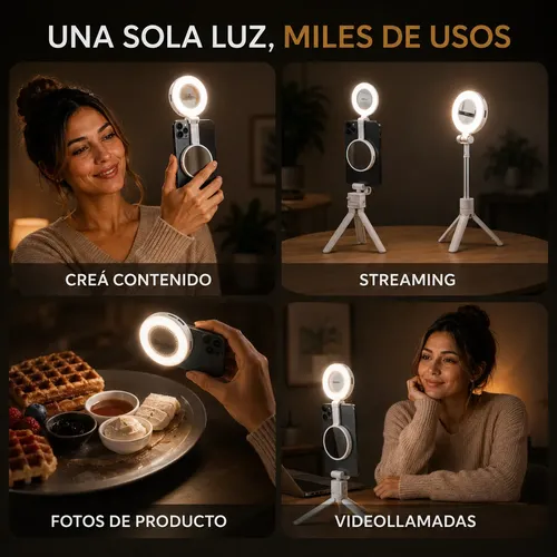 Aro De Luz Selfie Magnético M28 Espejo Soporte Celular Usb-c