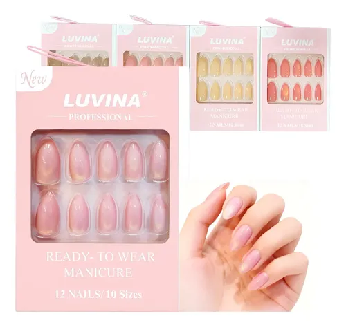 Kit 12 Uñas Postizas Con Adhesivos Press On Nails Luvina