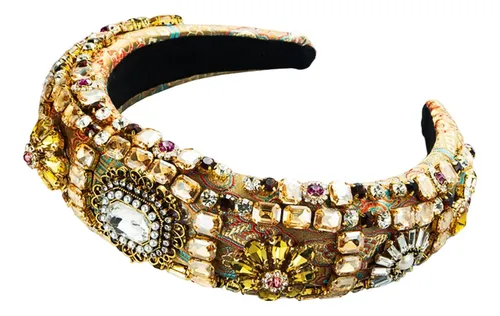 Diadema Bohemia Con Diamantes De Imitación, Aro Marrón