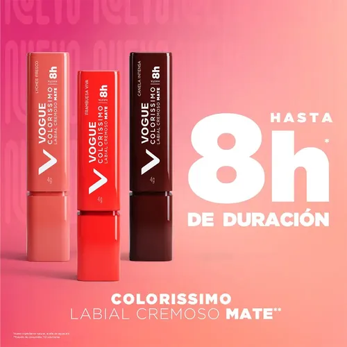 Labial Mate En Barra Vogue Colorissimo Tono Frambuesa Viva