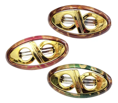 Set X3 Hebillas Broche Pelo Doradas Diseños Pack X12 Rojo Verde Marron