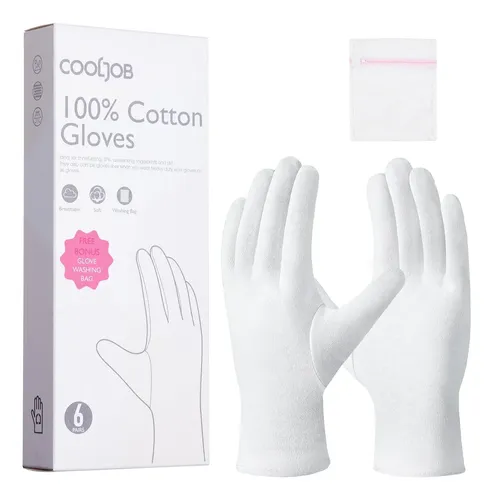 Guantes Algodón Blancos 6 Pares Para Manos Secas Medianos