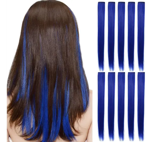 Extensiones De Pelo Mechas De Colores 9u 55cm Azul