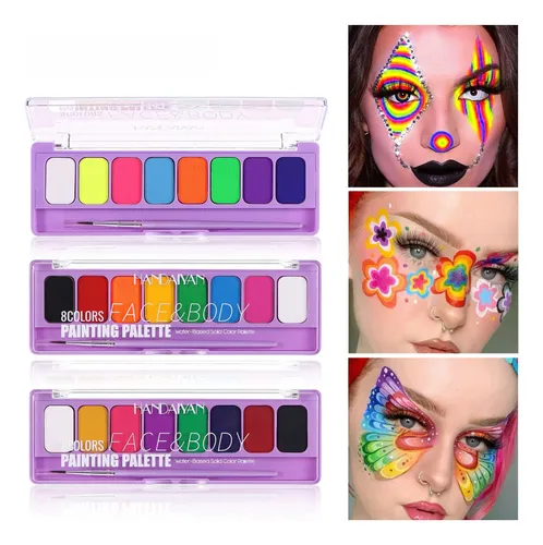 Set 3 Paletas 8 Colores Fluorescente Cuerpo Rostro Halloween