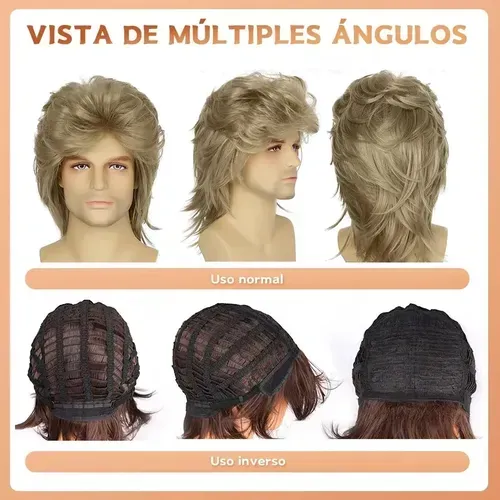Peluca De Pelo Largo Para Hombre, Estilo 80, Disfraz De Aspe Marrón