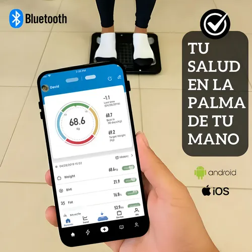 Balanza Digital Bluetooth Lelong 180kg Mide Grasa Corporal Negro