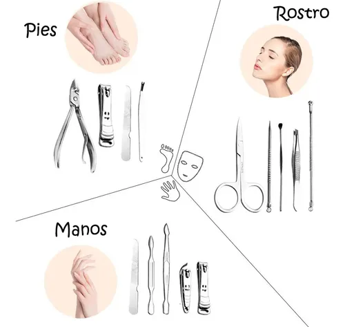 Set Manicure Estuche 12 Piezas Acero Inoxidable Cuidado Uñas
