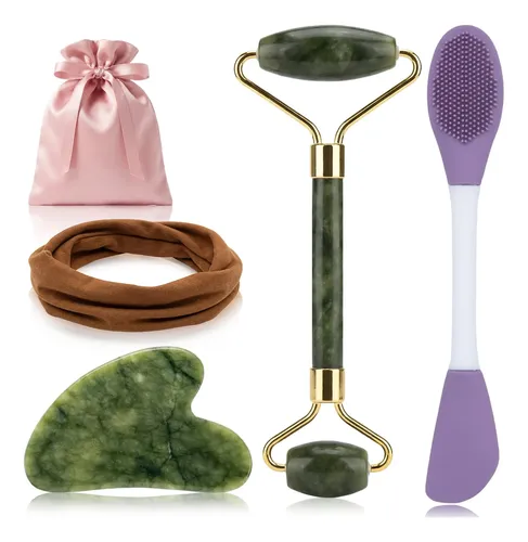 Juego De 5 Herramientas Faciales (rodillo Y Gua Sha) Para Ma