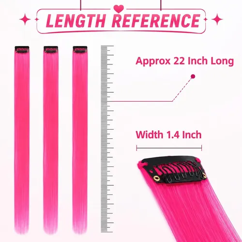 Extensiones De Cabello Rosa Con Clip, 22 Pulgadas, 10 Piezas