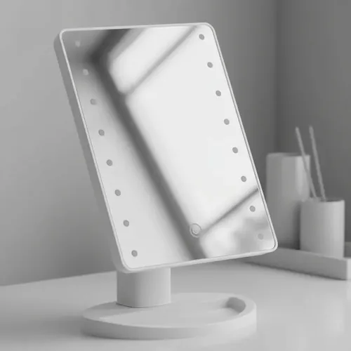 Espejo De Maquillaje Rectangular Con Luz Led Marco Blanco