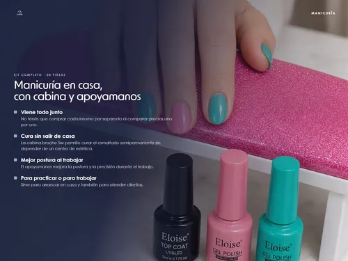 Kit Uñas Cabina Broche 5w Apoyamanos Pinceles Esmaltes Limas