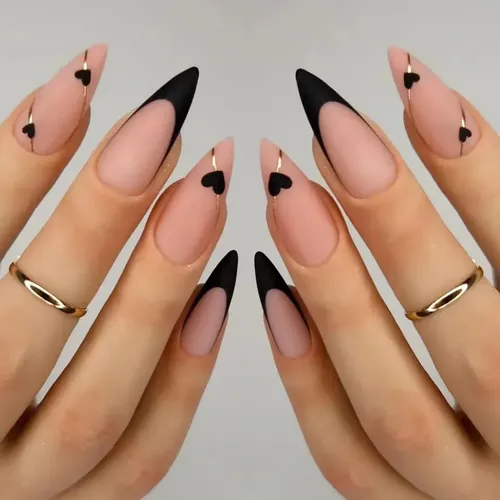 Uñas Postizas Press On Nails Veluna Reutilizables Diseños Variados – Black Heart French