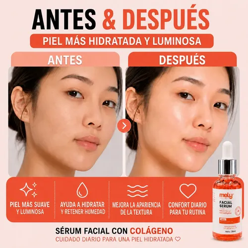 Serum Facial Mely Colágeno Ácido Hialurónico Antiage 30ml