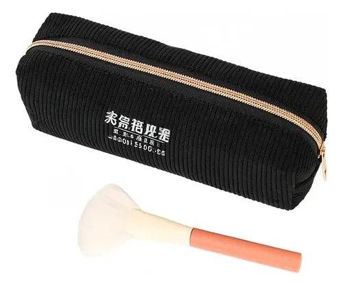 Cartuchera De Maquillaje Viajera Negra Mediana De Pana