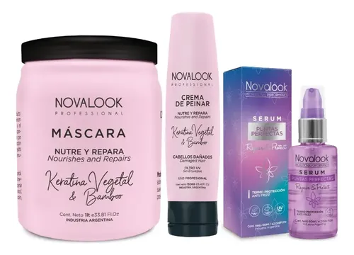Mascara Crema De Peinar Keratina Bamboo Serum Novalook Kitx3 Sérum