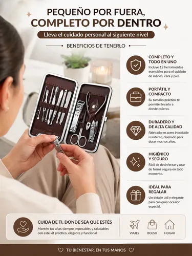 Kit Manicura Pedicura 12 Piezas Set Cuidado Personal P2ns