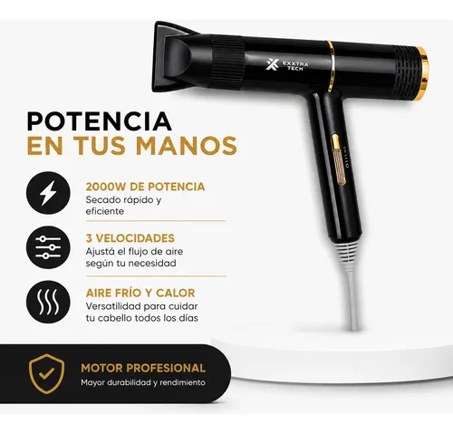 Secador De Pelo Cabello Para Viaje Liviano 2000w Frío Calor
