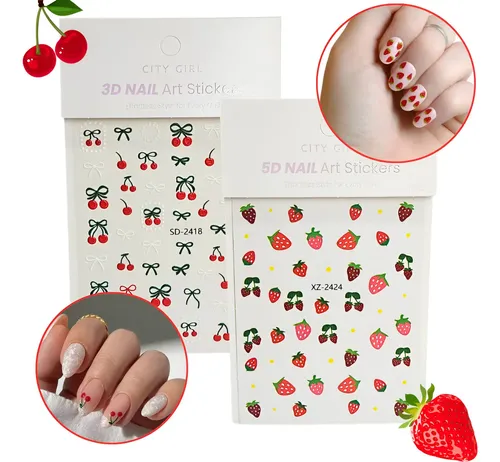 Stickers Para Uñas Decoración Frutillas Y Cerezas City Girl
