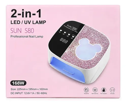 Cabina Profesional Uñas Mickey Mouse Con Stras 168w 36led Uv Rosa