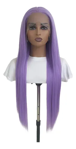 Peluca Lace Front Adiolacba Premium Símil Natural 70 Cm Tamaño De La Base Regulable Tono Lavanda