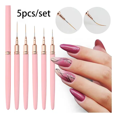 Set 5 Pinceles Nail Art Liner Detalle Uñas 5pcs -pink