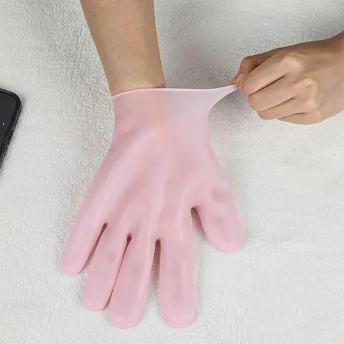 Guantes Hidratantes Silicona Rosa Y Blanco Para Manos Secas