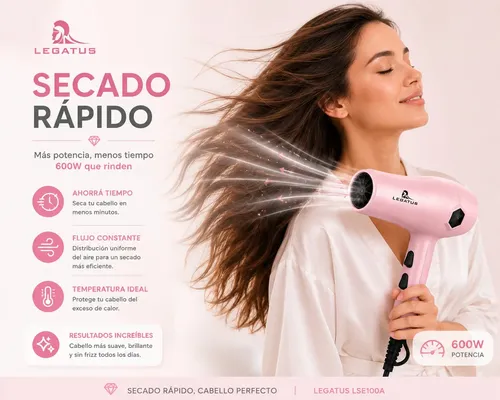 Secador De Cabello 600w Compacto Con Aire Frío Y Calor