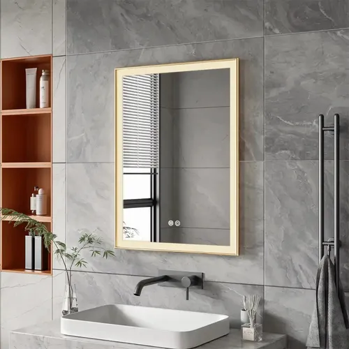 Espejo LED Rectangular MirrorOn Lifewall con Luz Regulable y Antiempañante para Baño Nilo Dorado de 80 x 60 cm