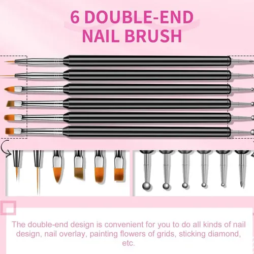 6 Cepillos De Uñas De Doble Punta Para Dibujar, Tallar Y Pun 6pcs