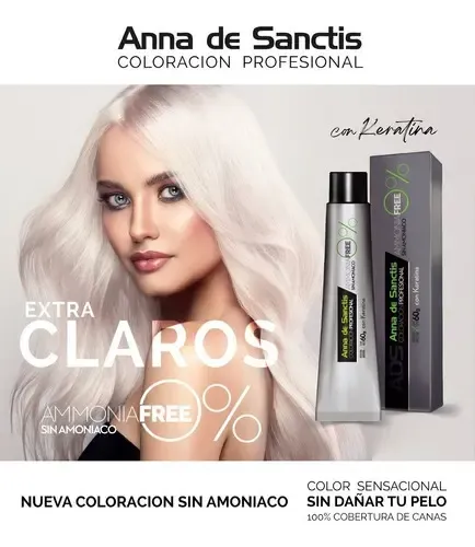 Tintura Anna De Sanctis Coloración Sin Amoniaco Con Keratina Tono 7 rubio