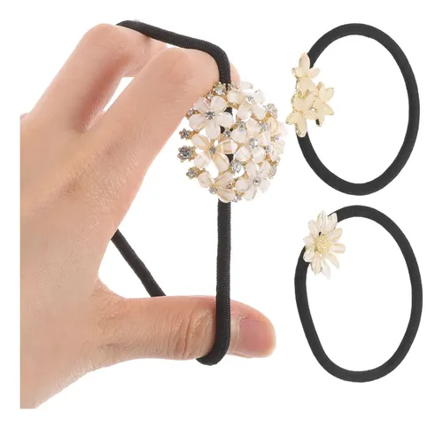3pcs Flower Hair Tie For Decor Beige Polyester Elastic Band