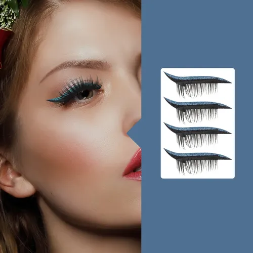4pares Adhesivos De Pestañas Azules Impermeables Para Mujer
