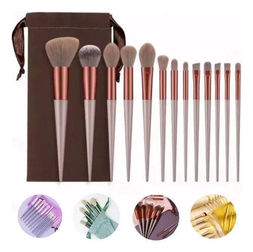 Set 13 Brochas De Maquillaje Profesional Con Estuc Marrón