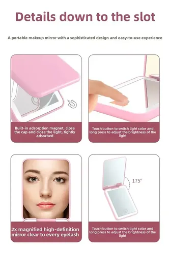 Espejo Cosmético Plegable Compact Vanity Con Luces De Mano