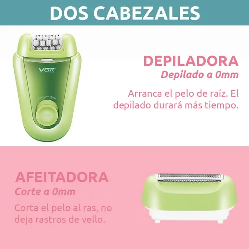 Depiladora Eléctrica Afeitadora 2 En 1 Vgr V-758 Turbo Usb Color Verde