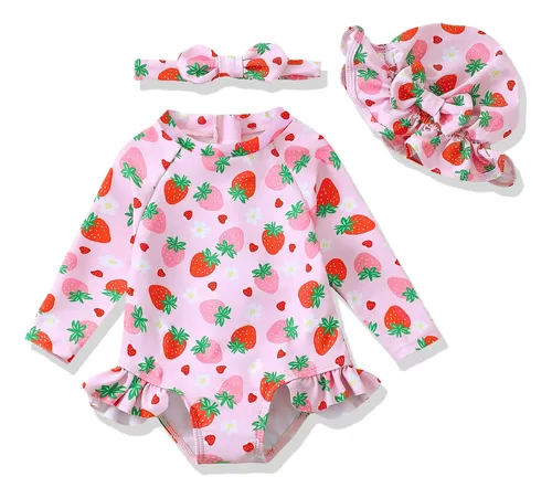 Gorro De Baño Sodlon Para Niña De 6 A 12 M, Color Rosa Fresa